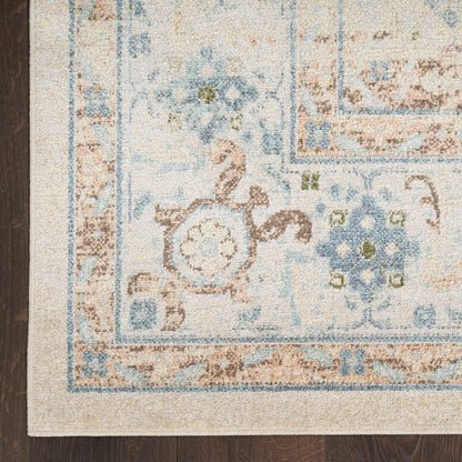 Nourison Astra Ivory & Blue Pet Friendly Machine Washable Rug - Corner