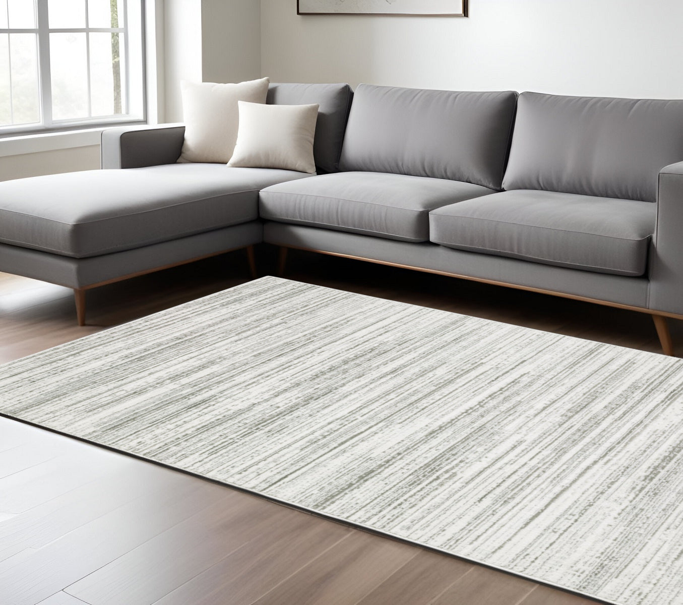 10 x 13 White & Grey Power Loom Stain Resistant Rug
