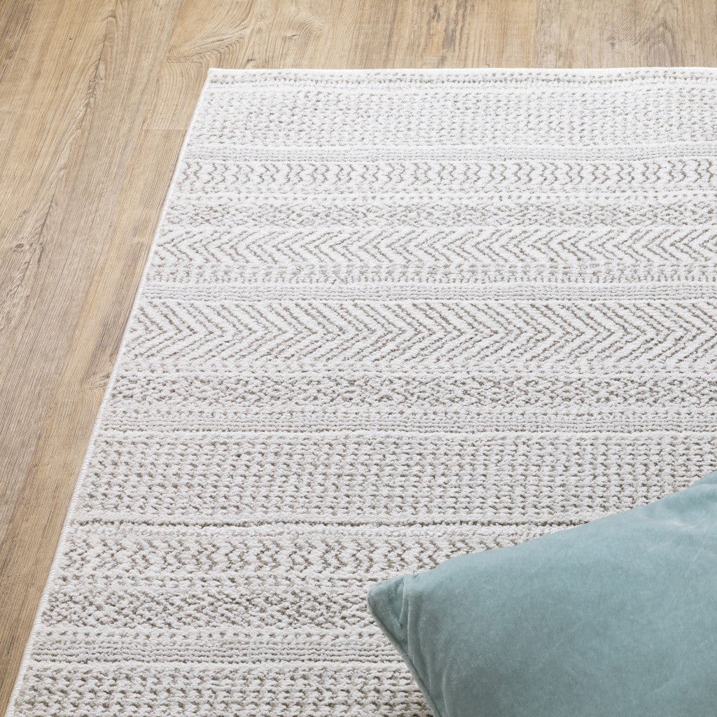 10 x 13 White & Grey Geometric Power Loom Stain Resistant Rug