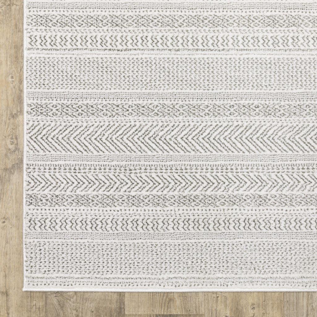 10 x 13 White & Grey Geometric Power Loom Stain Resistant Rug