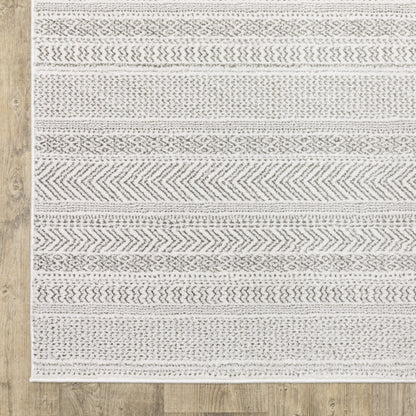 10 x 13 White & Grey Geometric Power Loom Stain Resistant Rug