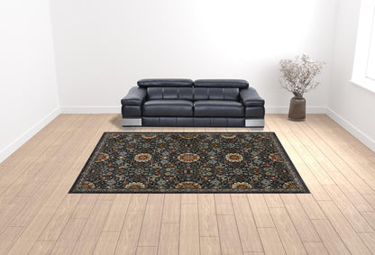 10 x 13 Blue Red Ivory & Gold Oriental Power Loom Stain Resistant Rug With Fringe