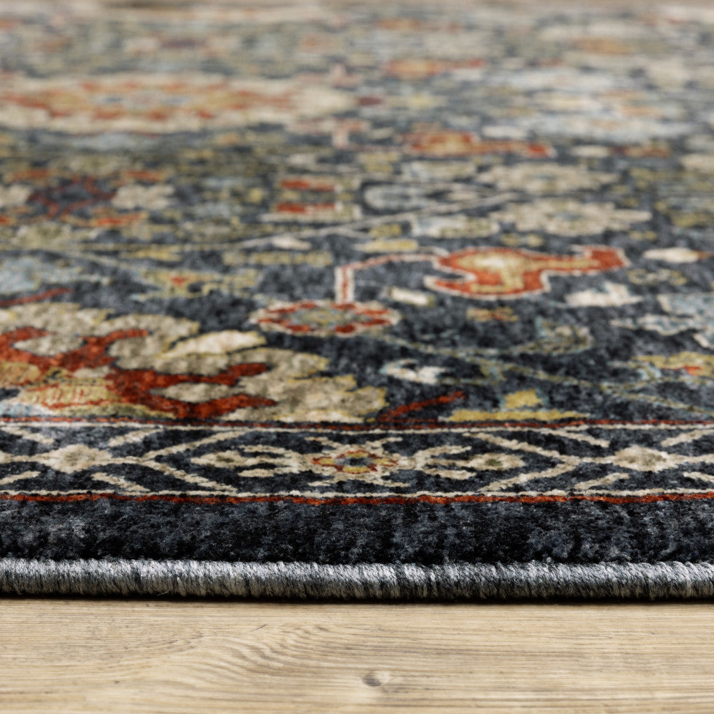 10 x 13 Blue Red Ivory & Gold Oriental Power Loom Stain Resistant Rug With Fringe