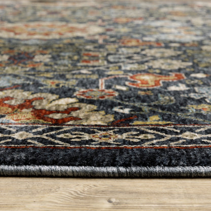 10 x 13 Blue Red Ivory & Gold Oriental Power Loom Stain Resistant Rug With Fringe