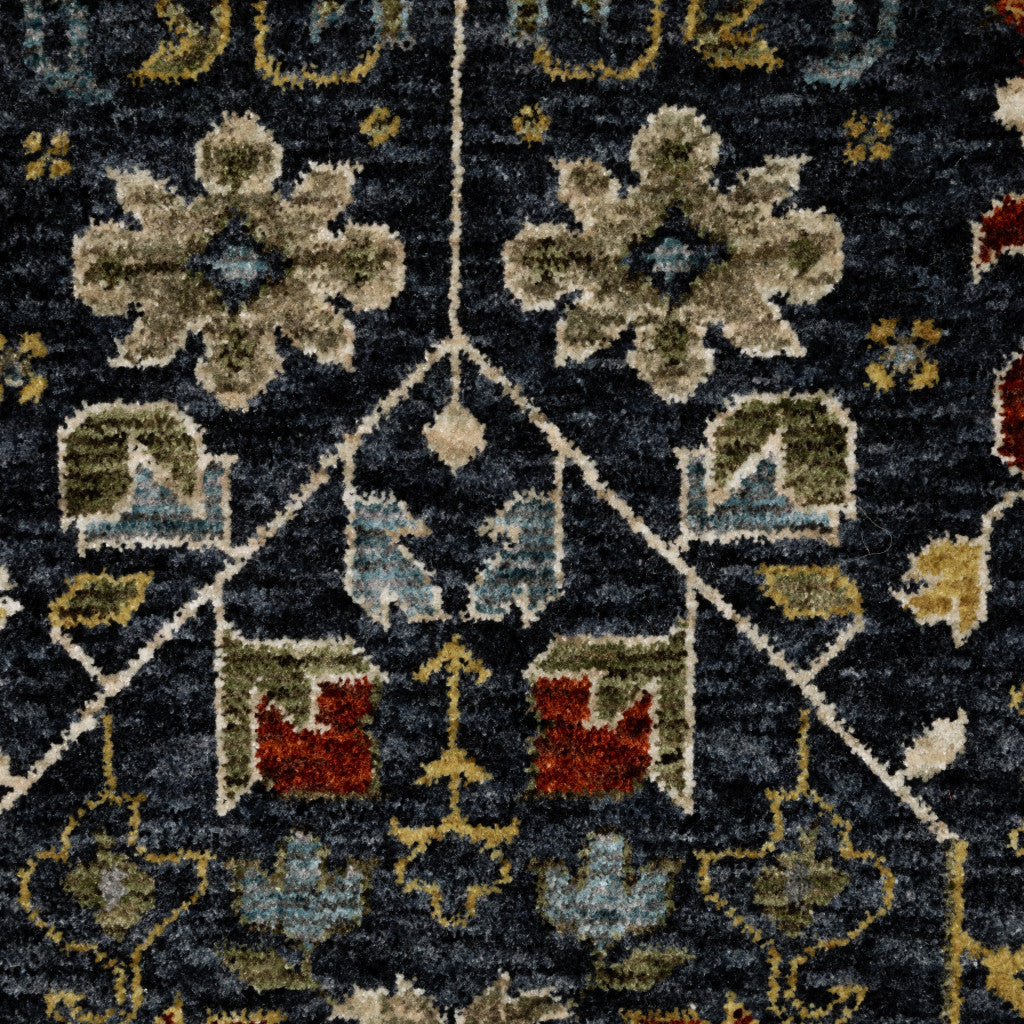 10 x 13 Blue Red Ivory & Gold Oriental Power Loom Stain Resistant Rug With Fringe