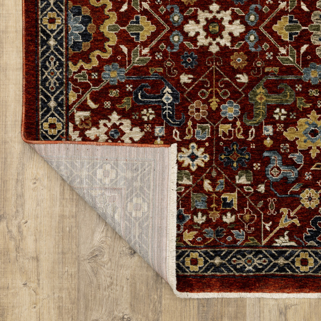 10 x 13 Red Blue Gold & Ivory Oriental Power Loom Stain Resistant Rug With Fringe