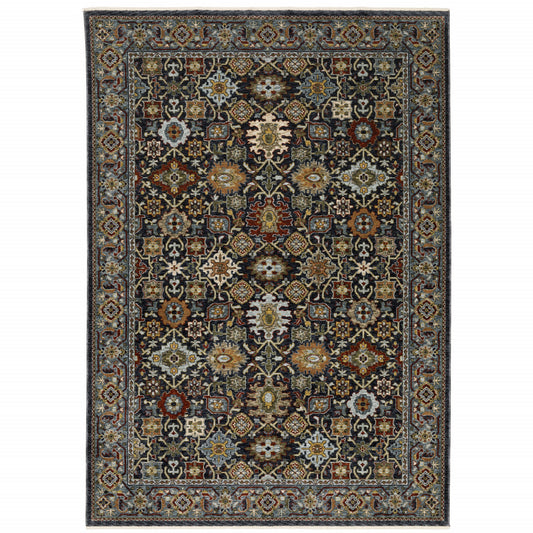 10 x 13 Blue Red Beige Orange Green & Rust Oriental Power Loom Stain Resistant Rug With Fringe