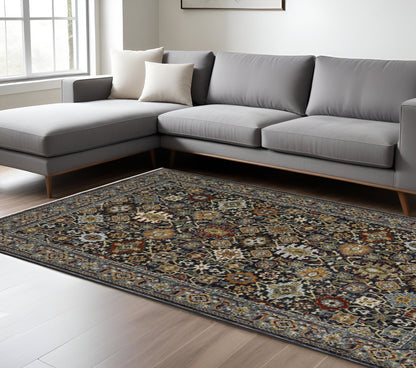 10 x 13 Blue Red Beige Orange Green & Rust Oriental Power Loom Stain Resistant Rug With Fringe