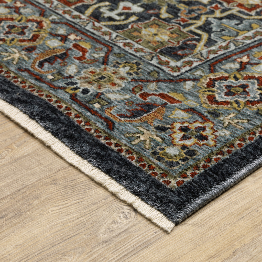 10 x 13 Blue Red Beige Orange Green & Rust Oriental Power Loom Stain Resistant Rug With Fringe
