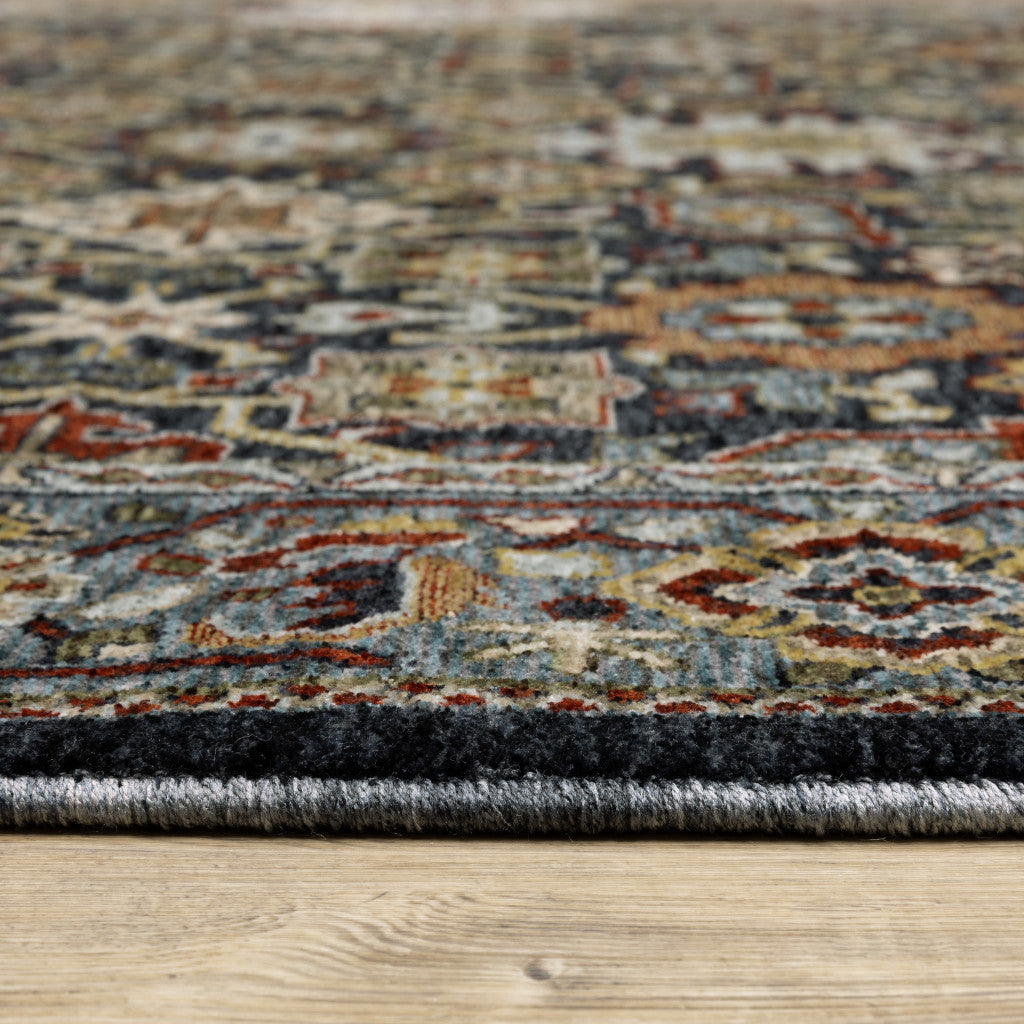 10 x 13 Blue Red Beige Orange Green & Rust Oriental Power Loom Stain Resistant Rug With Fringe