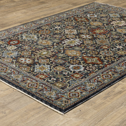 10 x 13 Blue Red Beige Orange Green & Rust Oriental Power Loom Stain Resistant Rug With Fringe