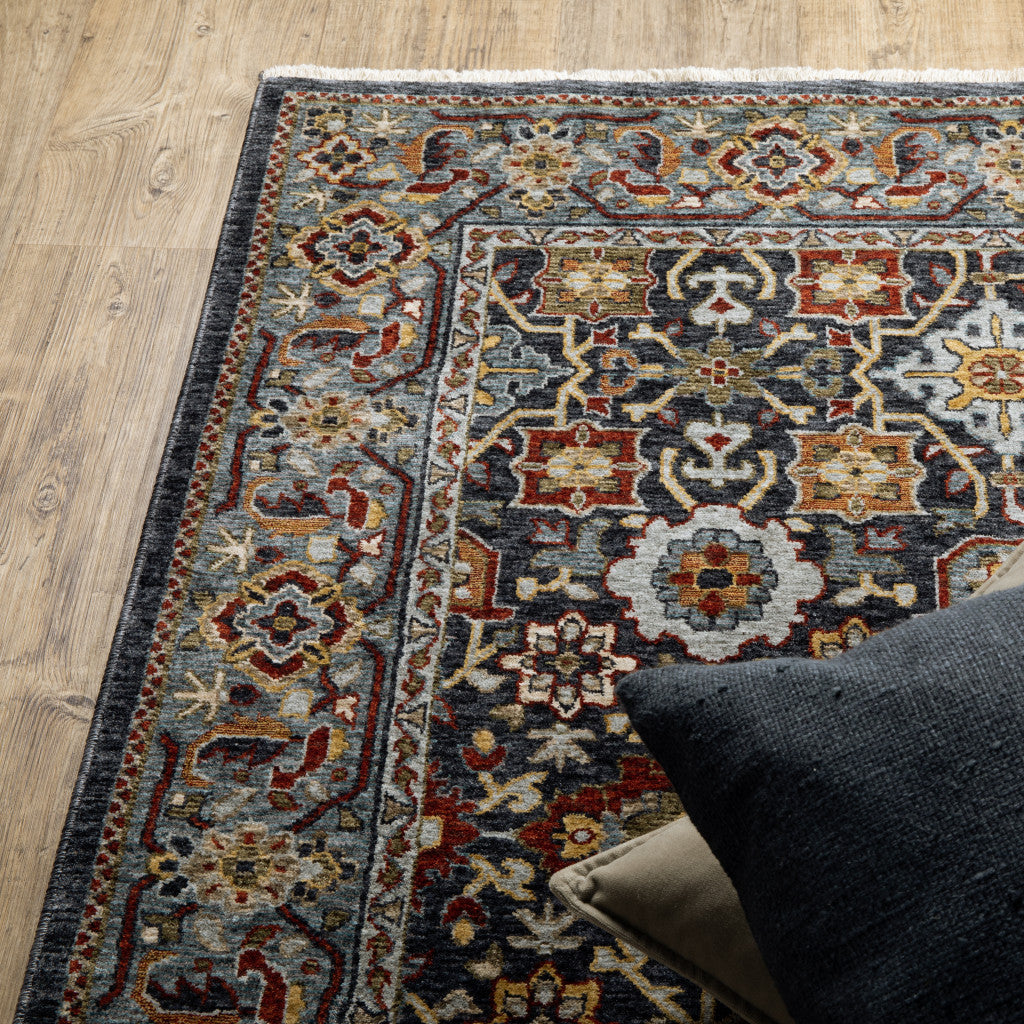 10 x 13 Blue Red Beige Orange Green & Rust Oriental Power Loom Stain Resistant Rug With Fringe