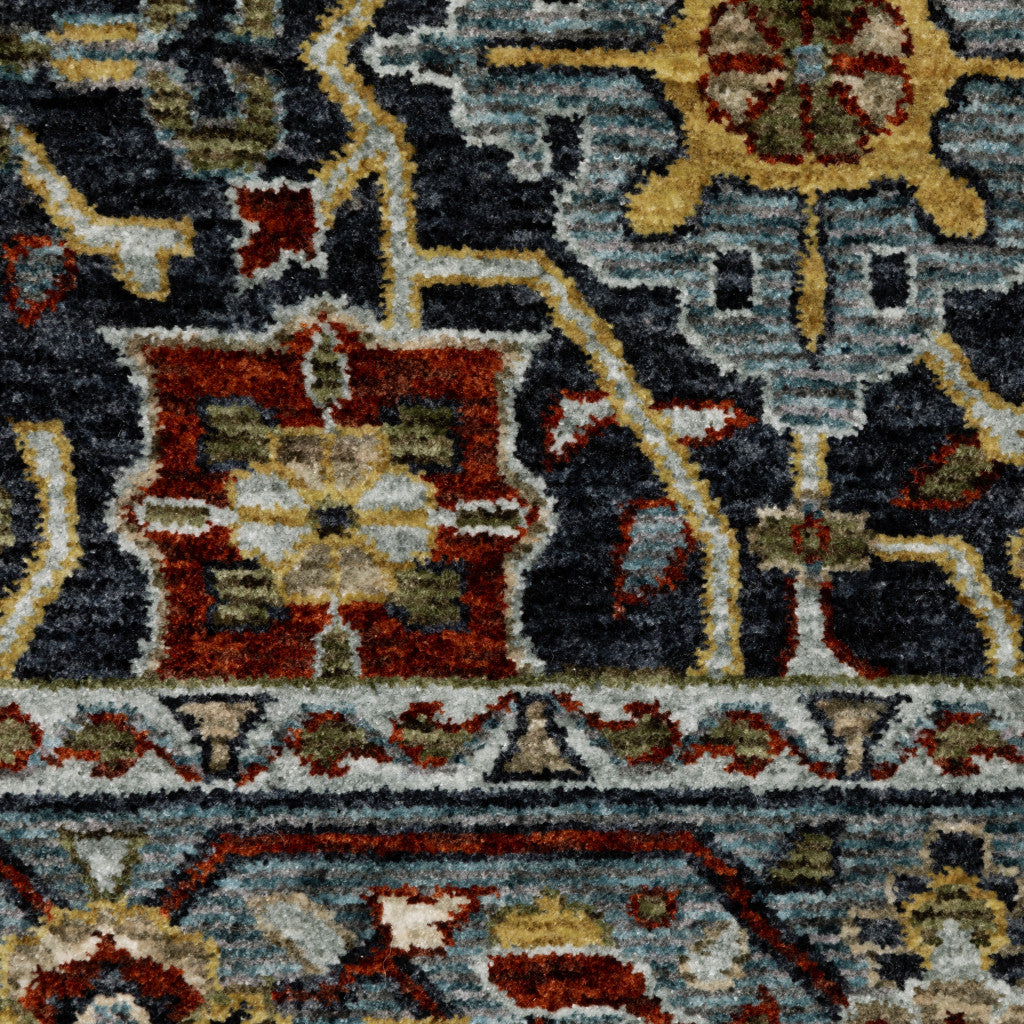 10 x 13 Blue Red Beige Orange Green & Rust Oriental Power Loom Stain Resistant Rug With Fringe