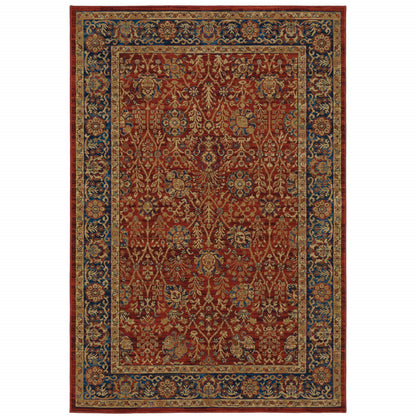 10 x 13 Red & Blue Oriental Power Loom Stain Resistant Rug