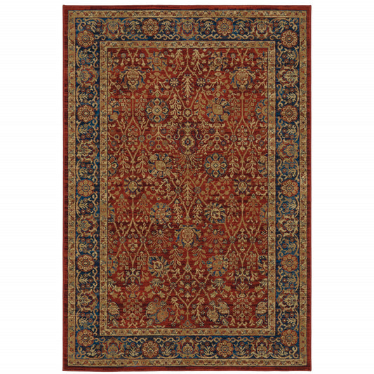 10 x 13 Red & Blue Oriental Power Loom Stain Resistant Rug