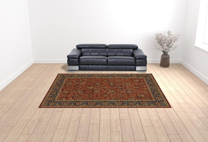 10 x 13 Red & Blue Oriental Power Loom Stain Resistant Rug