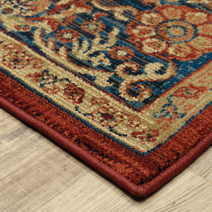 10 x 13 Red & Blue Oriental Power Loom Stain Resistant Rug