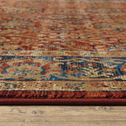 10 x 13 Red & Blue Oriental Power Loom Stain Resistant Rug