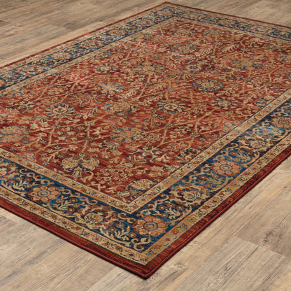 10 x 13 Red & Blue Oriental Power Loom Stain Resistant Rug