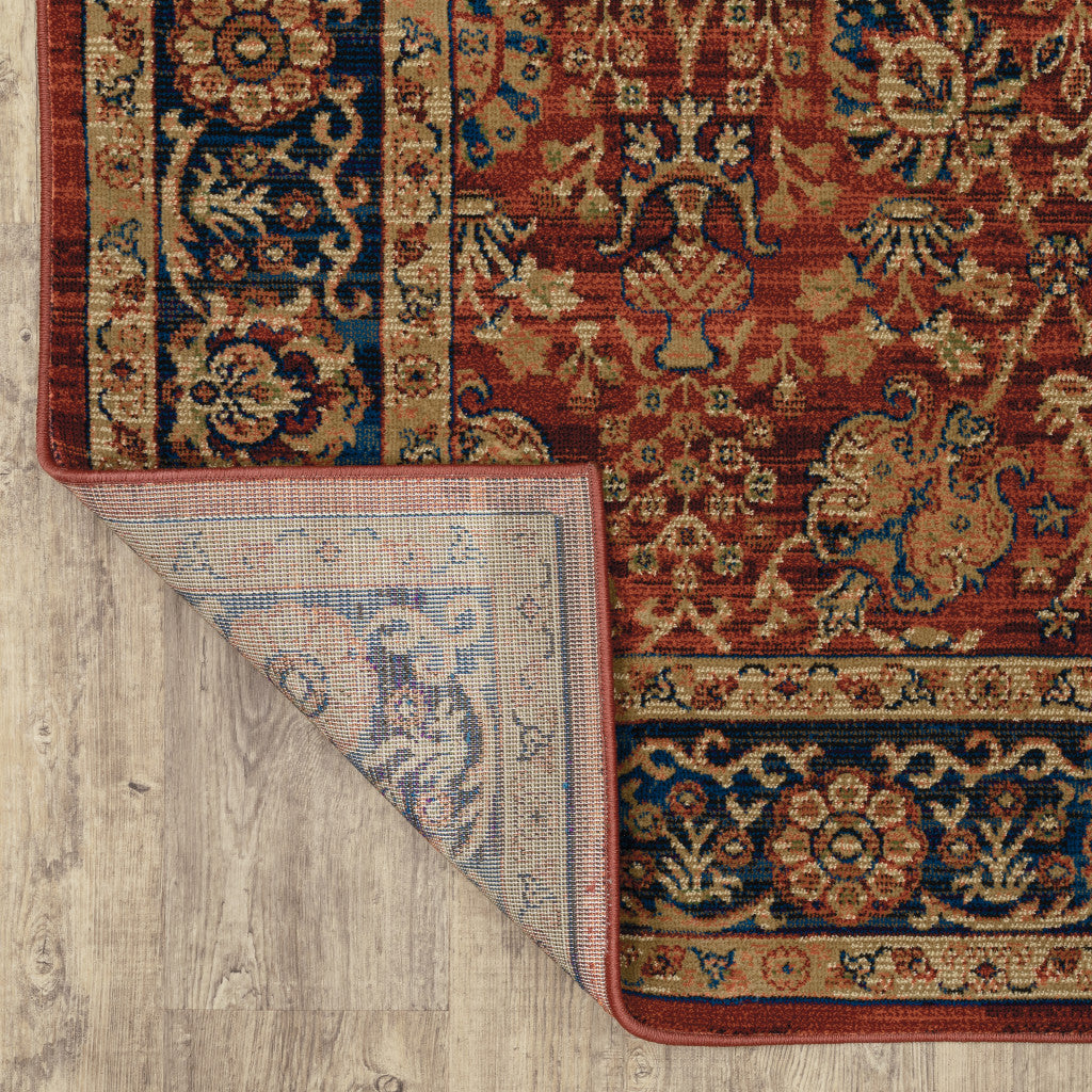 10 x 13 Red & Blue Oriental Power Loom Stain Resistant Rug