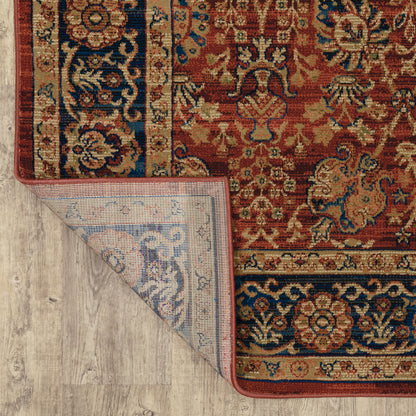 10 x 13 Red & Blue Oriental Power Loom Stain Resistant Rug