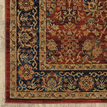 10 x 13 Red & Blue Oriental Power Loom Stain Resistant Rug