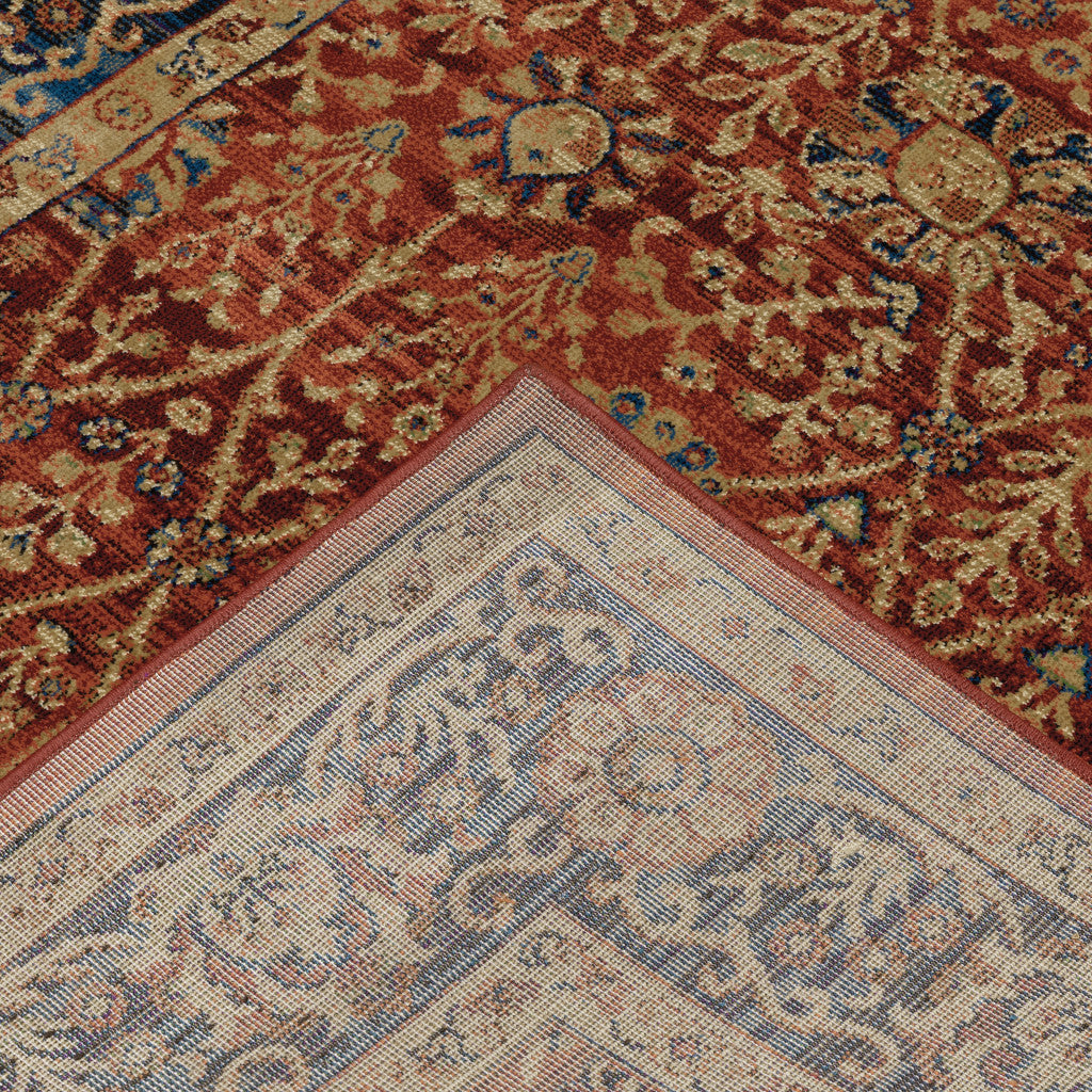 10 x 13 Red & Blue Oriental Power Loom Stain Resistant Rug