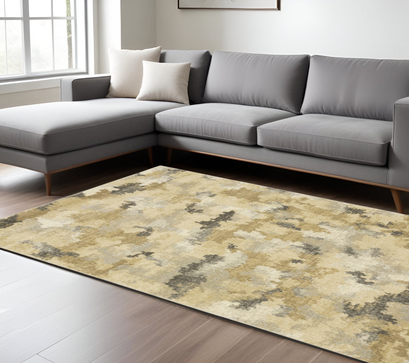 10 x 13 Beige Grey & Gold Power Loom Stain Resistant Rug