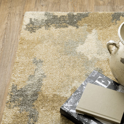 10 x 13 Beige Grey & Gold Power Loom Stain Resistant Rug