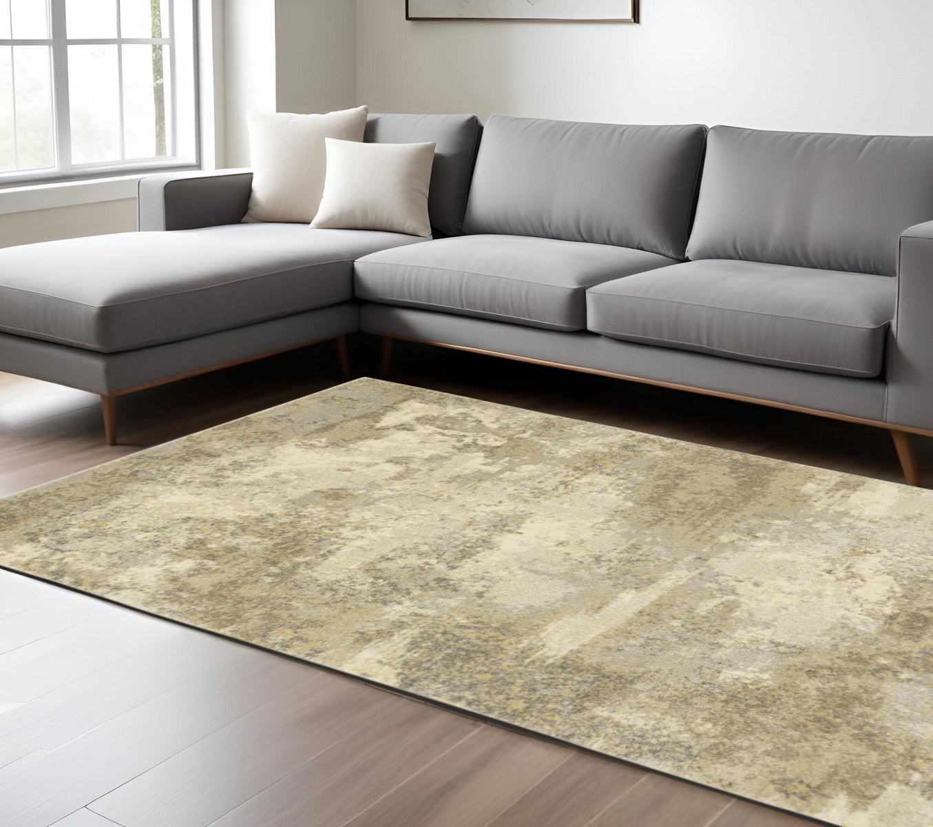 10 x 13 Beige & Gold Power Loom Rug