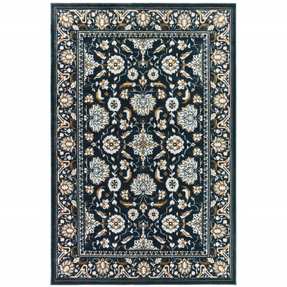 10 x 13 Navy Caramel & Ivory Oriental Power Loom Stain Resistant Rug