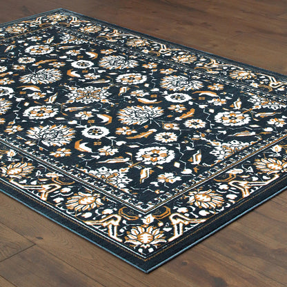 10 x 13 Navy Caramel & Ivory Oriental Power Loom Stain Resistant Rug