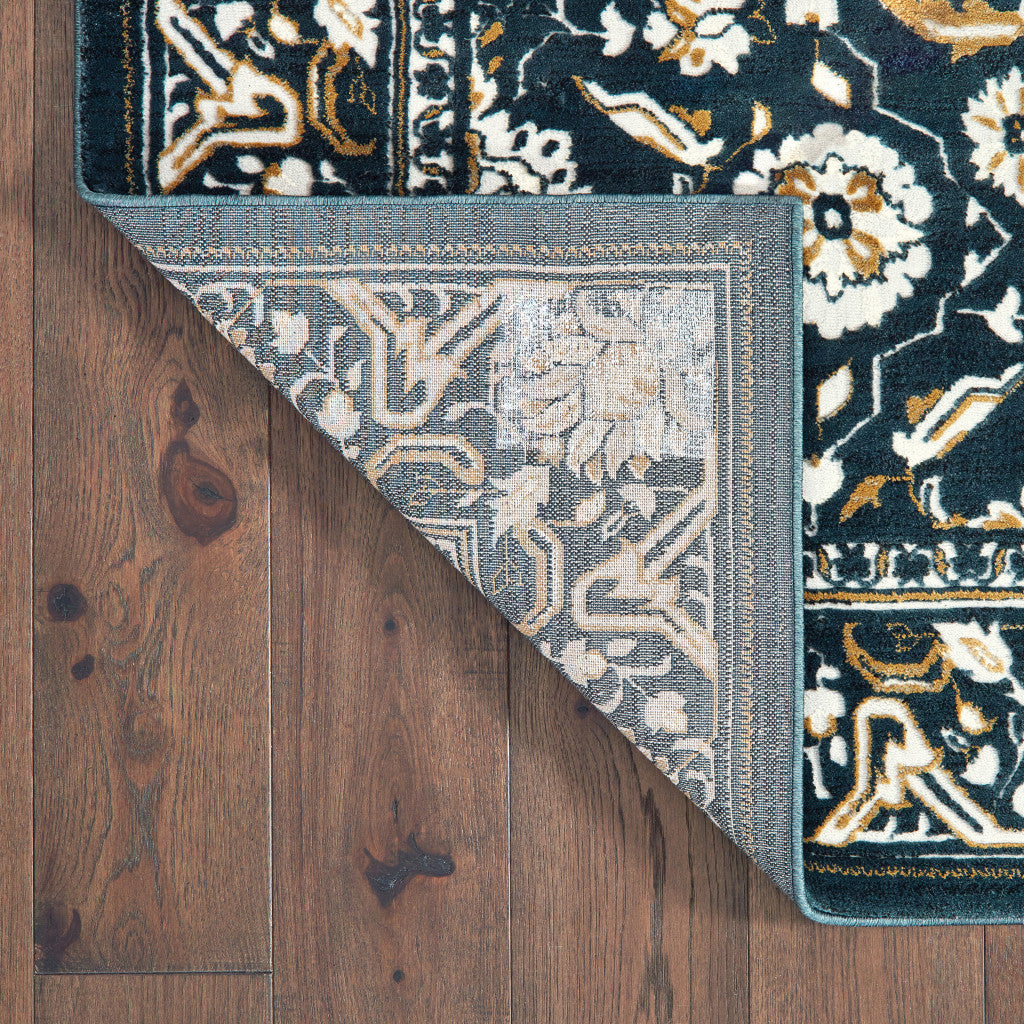 10 x 13 Navy Caramel & Ivory Oriental Power Loom Stain Resistant Rug