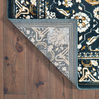 10 x 13 Navy Caramel & Ivory Oriental Power Loom Stain Resistant Rug