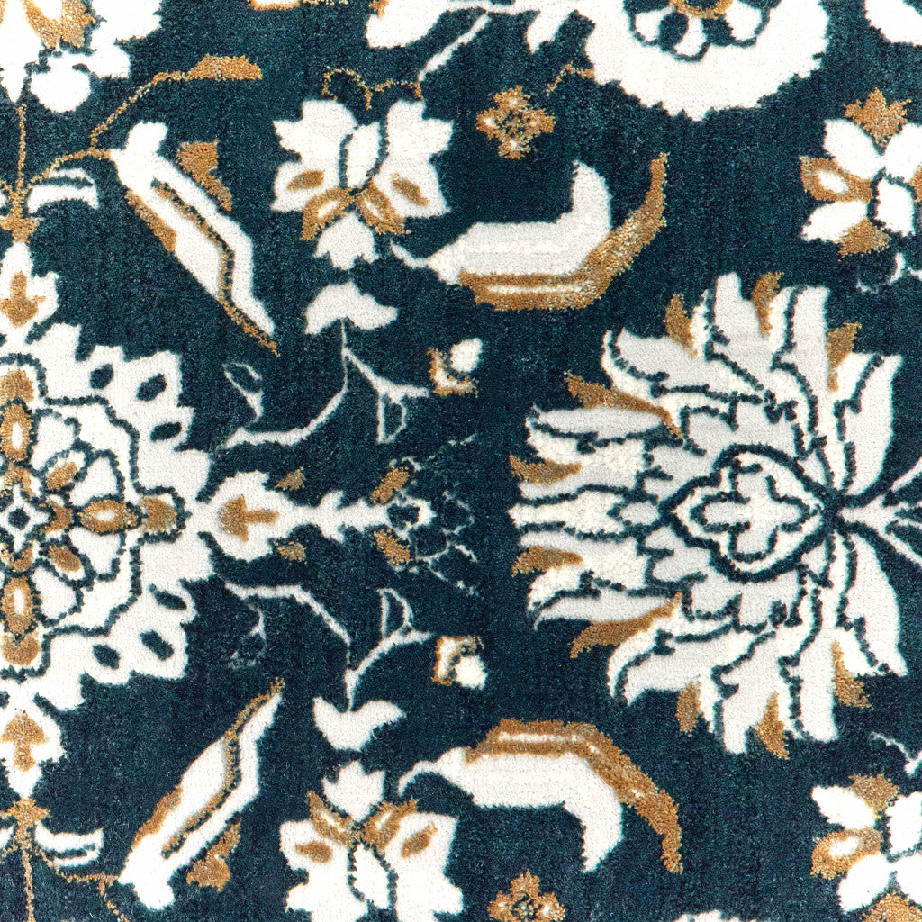 10 x 13 Navy Caramel & Ivory Oriental Power Loom Stain Resistant Rug