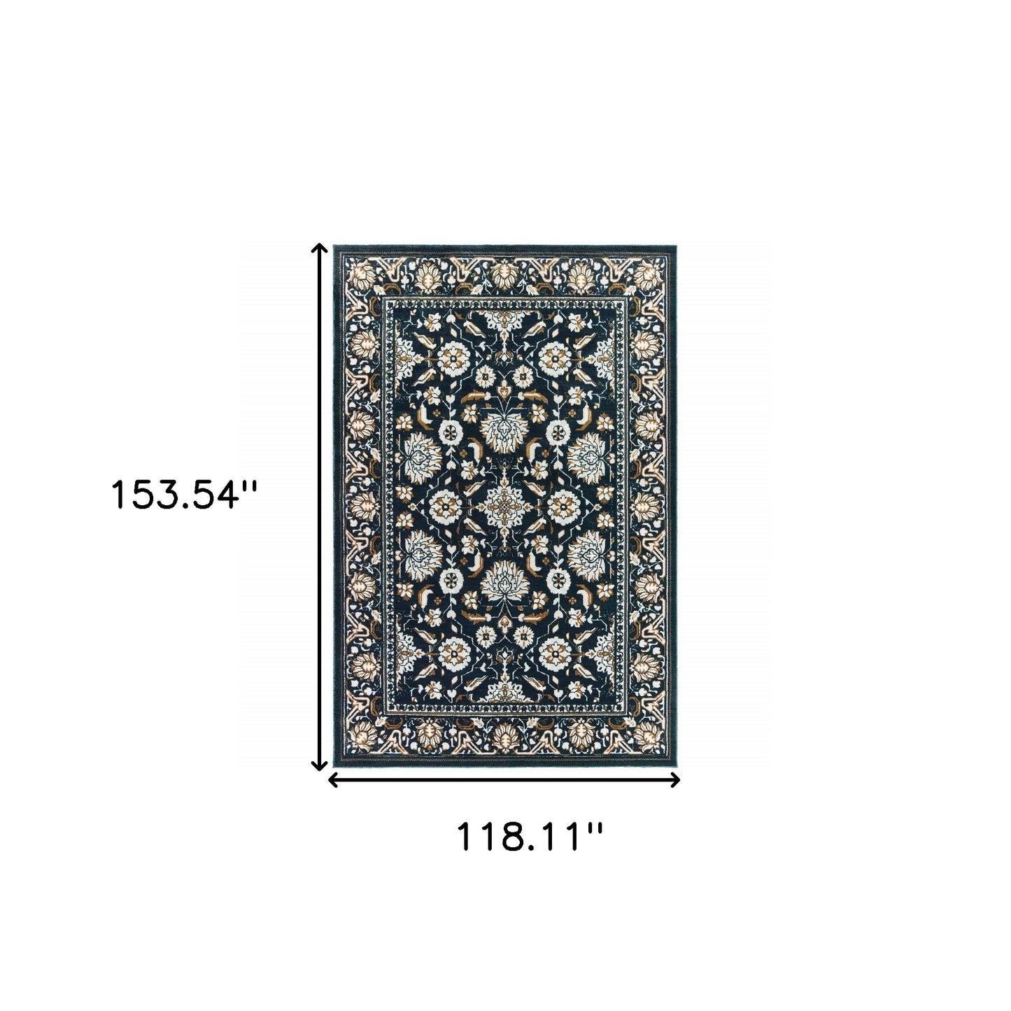 10 x 13 Navy Caramel & Ivory Oriental Power Loom Stain Resistant Rug