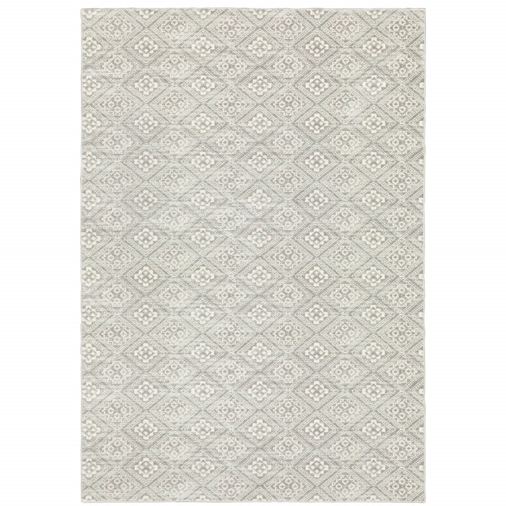 10 x 13 Grey Geometric Power Loom Stain Resistant Rug