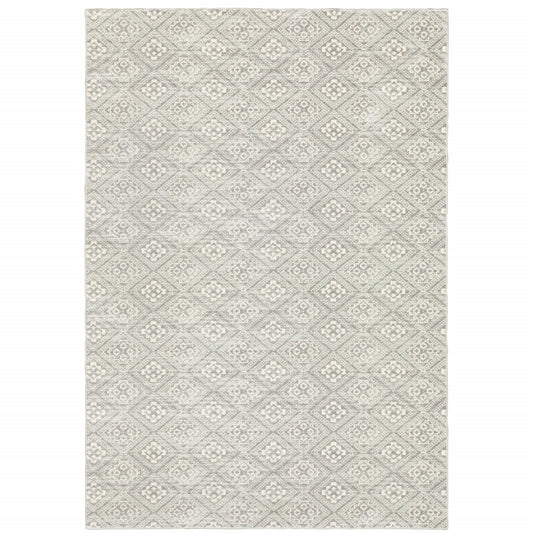 10 x 13 Grey Geometric Power Loom Stain Resistant Rug