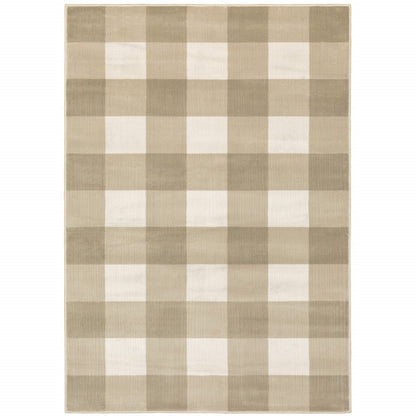 10 x 13 Beige & Ivory Geometric Power Loom Stain Resistant Rug