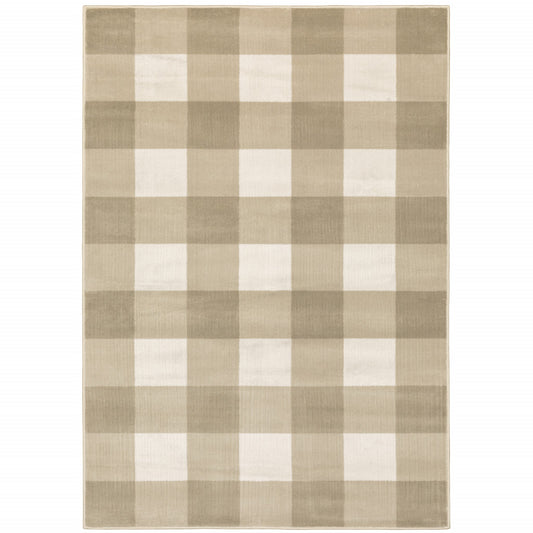 10 x 13 Beige & Ivory Geometric Power Loom Stain Resistant Rug