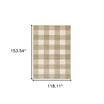 10 x 13 Beige & Ivory Geometric Power Loom Stain Resistant Rug