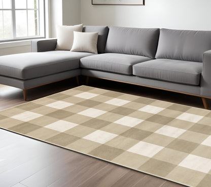 10 x 13 Beige & Ivory Geometric Power Loom Stain Resistant Rug