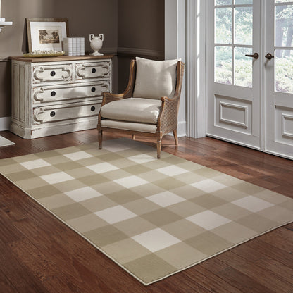 10 x 13 Beige & Ivory Geometric Power Loom Stain Resistant Rug