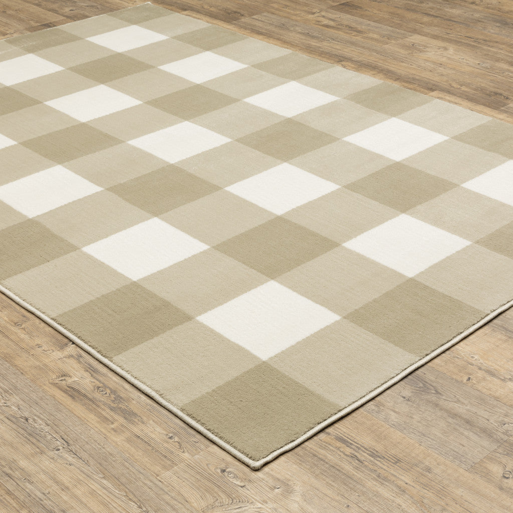 10 x 13 Beige & Ivory Geometric Power Loom Stain Resistant Rug