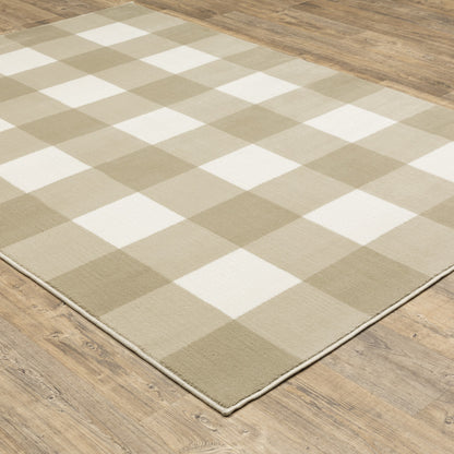 10 x 13 Beige & Ivory Geometric Power Loom Stain Resistant Rug