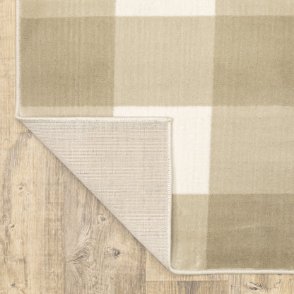 10 x 13 Beige & Ivory Geometric Power Loom Stain Resistant Rug