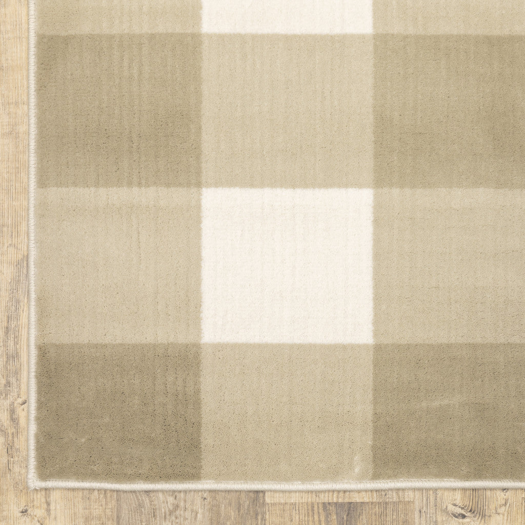 10 x 13 Beige & Ivory Geometric Power Loom Stain Resistant Rug