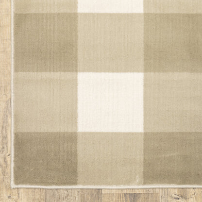 10 x 13 Beige & Ivory Geometric Power Loom Stain Resistant Rug