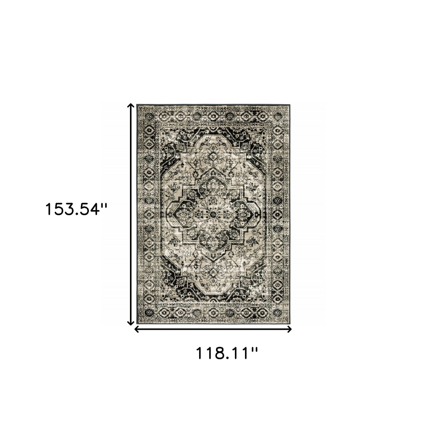 10 x 13 Black Grey Tan & Ivory Oriental Power Loom Stain Resistant Rug