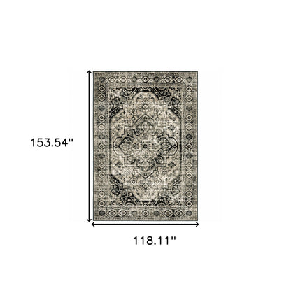 10 x 13 Black Grey Tan & Ivory Oriental Power Loom Stain Resistant Rug